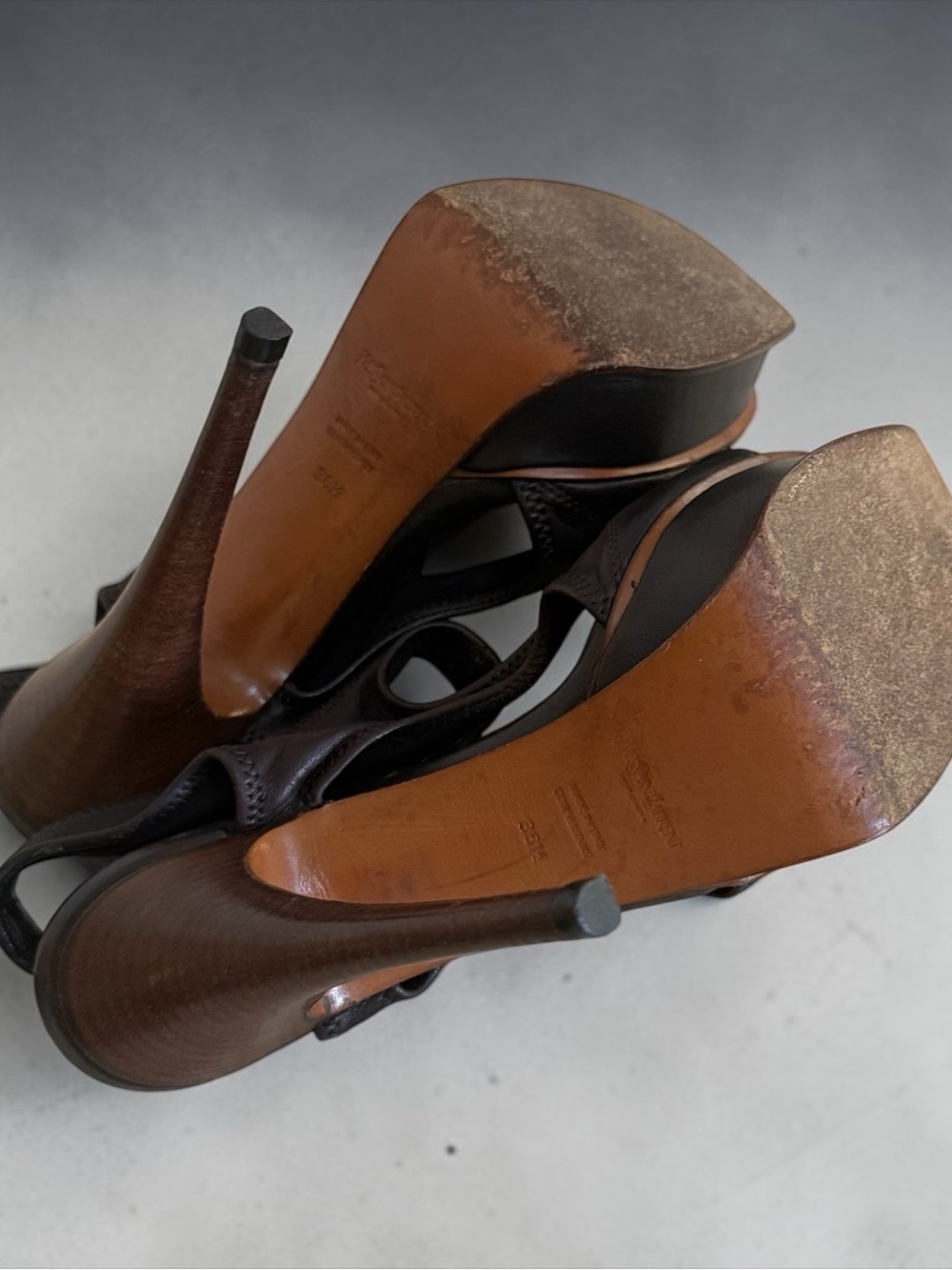 Authenticated Yves Saint Laurent Brown Leather Platform Stiletto Heels! Size 6.5 - Picture 8 of 13